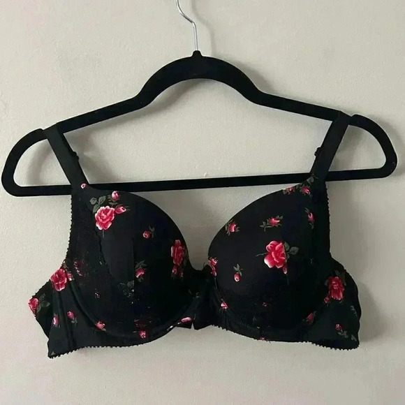 NWOT CASEY PLUNGE MOLDED T-SHIRT BRA - BLACK W/ ROSE PRINT 38C - Picture 4 of 7